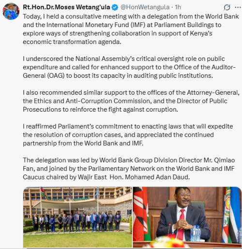 Statement of Speaker Moses Wetang'ula on the World Bank and IMF dialogue. PHOTO/Screengrab by People Daily Digital/@HonWetangula/X