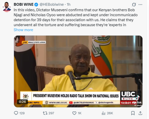 Statement of Bobi Wine on President Yoweri Museveni's human rights violations. PHOTO/Screengrab by People Daily Digital/@HEBobiwine