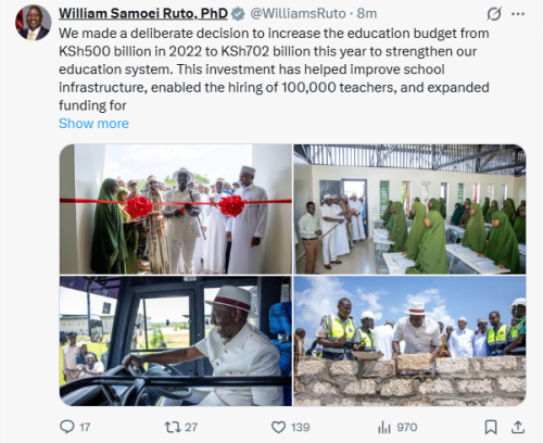 President William during the official opening of Yussuf Haji Girls Secondary School in Garissa on Saturday, November 29, 2025. PHOTO/Screengrab by People Daily Digital/@WilliamsRuto/X