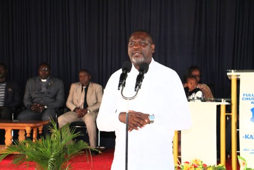CS Geoffrey Ruku addressing Congregants at Full Gospel Church Kangaru, Embu. PHOTO/ Brian Malila