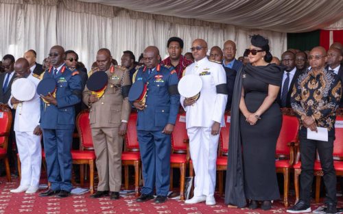 Elizabeth Macheka Tsvangirai, widow of former Zimbabwean prime minister Morgan Tsvangirai (in black dress) during the burial of Raila Odinga. PHOTO/https://railaodinga.go.ke