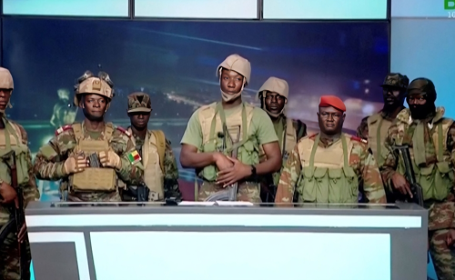A section of Benin Soldiers address the media. PHOTO/Screengrab by K24 Digital