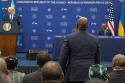 Donald Trump and Ruto during the ceremony in Washington. PHOTO/https://www.facebook.com/William Samoei Ruto