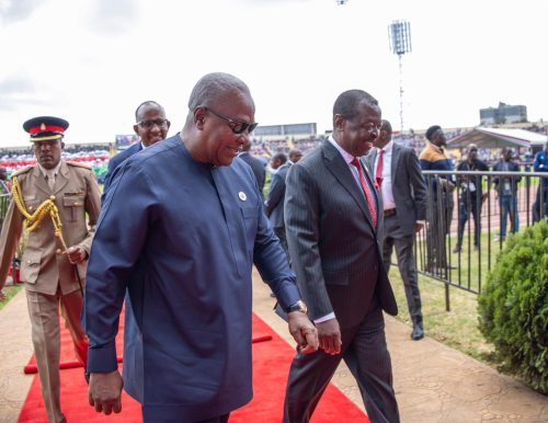 Prime CS Musalia Mudavadi with Ghana’s President John Mahama during the 62nd Jamhuri Day celebrations in Nyayo Stadium on December 12, 2025. PHOTO/https://www.facebook.com/williamsamoei/