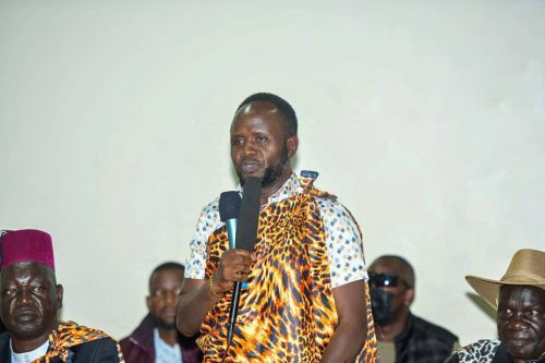 TransNzoia Governor George Natembeya while donning Teso traditional attire during a meeting with the elders from the community on December 13, 2025. PHOTO//https://www.facebook.com/george.natembeya.9