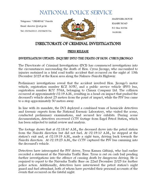 Page 1 of DCI statement. PHOTO/https://www.facebook.com/UpeleleziKenya