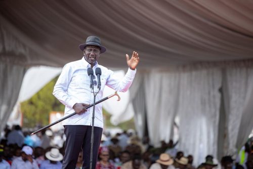 President William Ruto while speaking during the Kimalel goat auction. PHOTO//https://www.facebook.com/williamsamoei