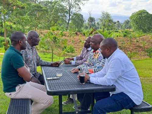 Former Wetlands MP Fred Gumo holding a meeting with Edwin Sifuna, Geoffrey Ososti, Caleb Amisi and Innocent Mugabe at his Endebess home. PHOTO//https://www.facebook.com/EdwinWSifuna