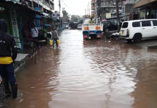 A flooded road in Nairobi after heavy rains pounded the city. PHOTO/Martin Oduor