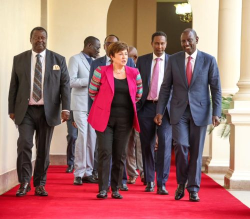 IMF Managing Director Kristalina Georgieva with Mudavadi and Ruto in 2023. PHOTO/@KGeorgieva/X