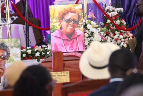 Beryl Odinga’s photo displayed at her burial in Bondo. PHOTO/@EugeneLWamalwa/X