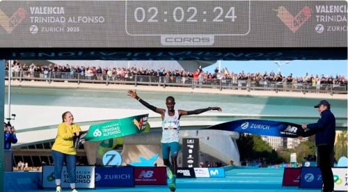 John Korir after crossing the finishing line. PHOTO/@atletismoRFEA/X