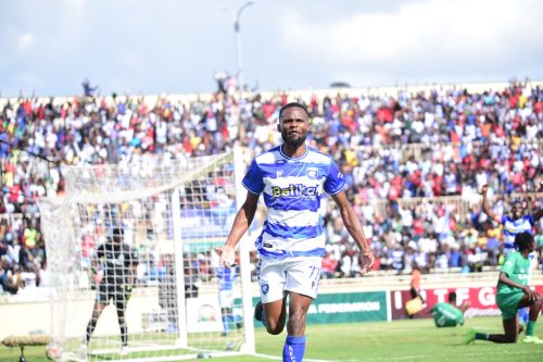 Julius Masaba celebrates during the Mashemeji Derby on December 7, 2025, at Nyayo Stadium. PHOTO/@AFCLeopards/X