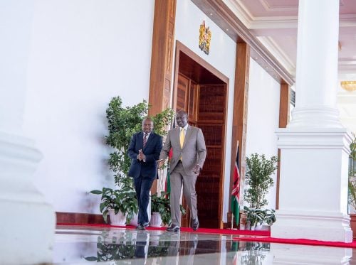 William Ruto and Kithure Kindiki during the approval of the National Infrastructure Fund and Sovereign Wealth Fund at State House, Nairobi. PHOTO/@StateHouseKenya/X