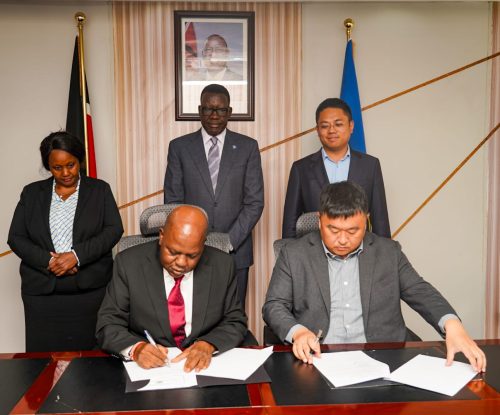 Davis Chirchir, Philip Mainga, and Yu Xiao Dong at the signing of the addendum for the Naivasha–Kisumu SGR Phase 2B commercial contract. PHOTO/@KenyaRailways_/X