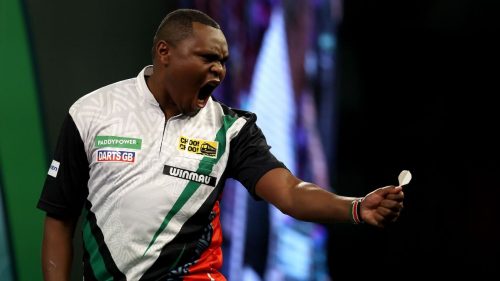 David Munyua after victory at the 2025/26 Paddy Power World Darts Championship. PHOTO@EstherPassaris/X