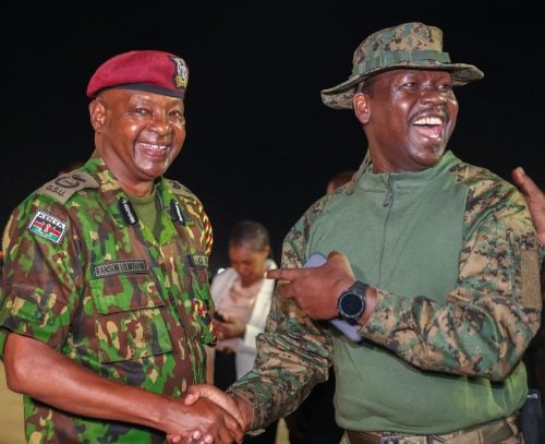 Commander GSU Ranson Lolmodoni and commandant Boarder patrol unit(BPU) Evanson Lomwatu at the JKIA , receiving 230 officers from both units who have been in Haiti.