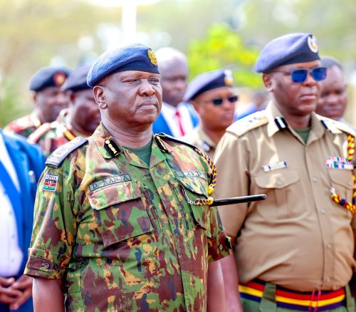 Inspector General of Police Douglas Kanja and DIG Eliud Lagat during the 7th Annual Commemorative Service for fallen heroes of the National Police Service (NPS) and the Kenya Prisons Service. PHOTO/@NPSOfficial_KE/X