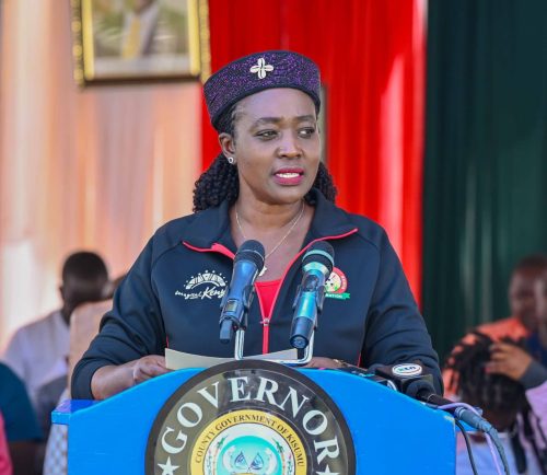 CS Soipan Tuya delivers her speech during the occasion to launch the modernisation of Moi Stadium in Kisumu town on Thursday December 18, 2025. PHOTO/Noven Owiti