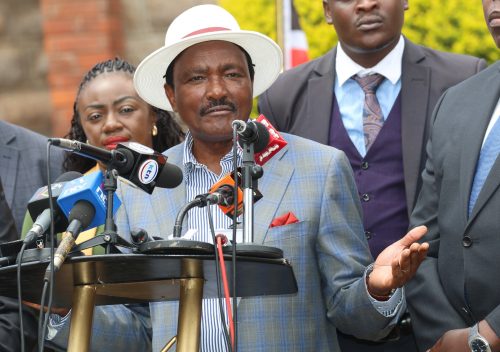 Wiper Patriotic Front Party Leader Kalonzo Musyoka with other United Opposition leaders during Jamhuri Day address at Chui House, Nairobi: PHOTO/@skmusyoka/X