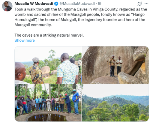 Prime Cabinet Secretary Musalia Mudavadi at the the famous Mungoma Caves in Vihiga County on Saturday, December 27, 2025. PHOTO/Screengrab by People Daily Digital/@MusaliaMudavadi/X