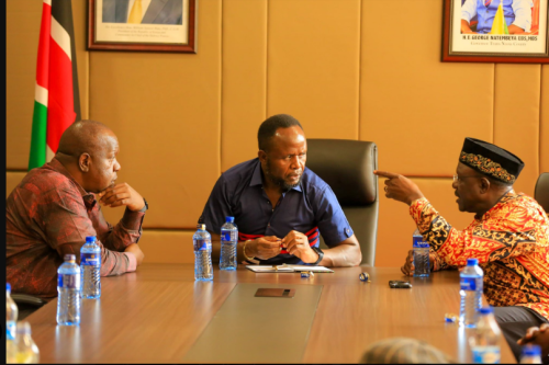 Fred Matiang'i, Governor George Natembeya and Mukhisa Kituyi in a Wednesday meeting. PHOTO/Screengrab by People Daily Digital/@GeorgeNatembeya/X