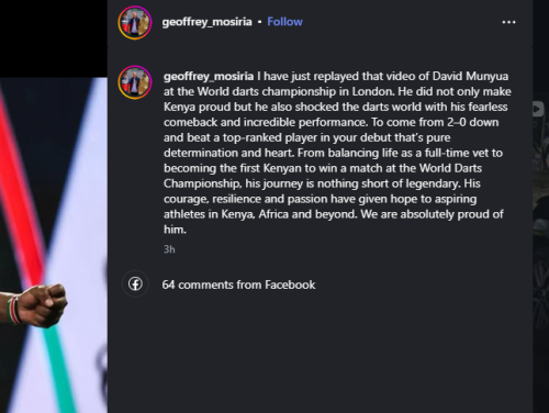 A post shared by Geoffrey Mosiria on his Instagram. PHOTO/Screengrab by PD Digital