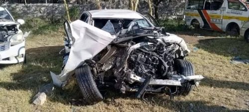 The wreckage of the Mercedes-Benz driven by late Kenyan politician Cyrus Jirongo: PHOTO/@motoristsoffice/X