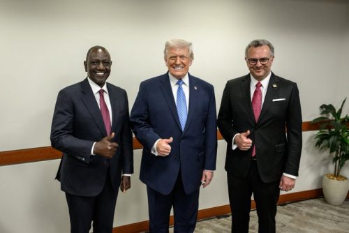 President William Ruto with President Donal Trump after Kenya-USA partnerships were sealed in Washington D.C. PHOTO/@WilliamsRuto/X