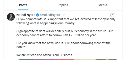 Kiharu MP Ndindi Nyoro's post about NIF. PHOTO/Screengrab by People Daily Digital