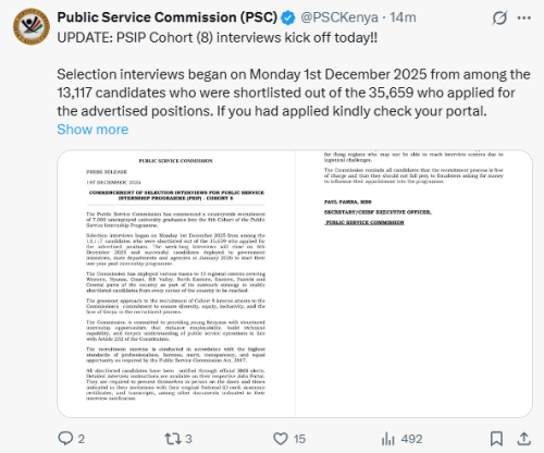 X post by PSC. PHOTO/Screengrab by People Daily Digital