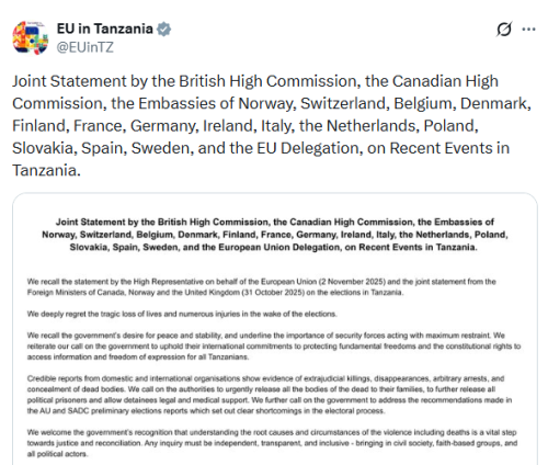 X post by EU in Tanzania. PHOTO/Screengrab by People Daily Digital