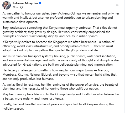 Facebook post by Kalonzo Musyoka. PHOTO/Screengrab by People Daily Digital