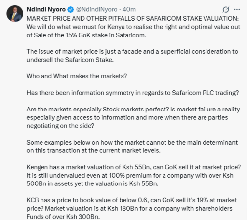 X post by Ndindi Nyoro. PHOTO/Screengrab by People Daily Digital