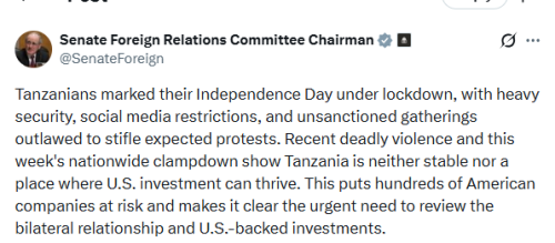 X post by Senate Foreign Relations Committee Chairman. PHOTO/Screengrab by People Daily Digital