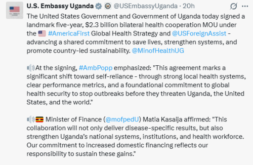 X post by Uganda Embassy. PHOTO/Screengrab by People Daily Digital