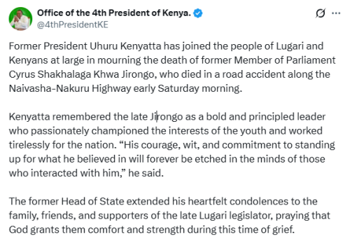 X post by the Office of the 4th President of Kenya. PHOTO/Screengrab by People Daily Digital