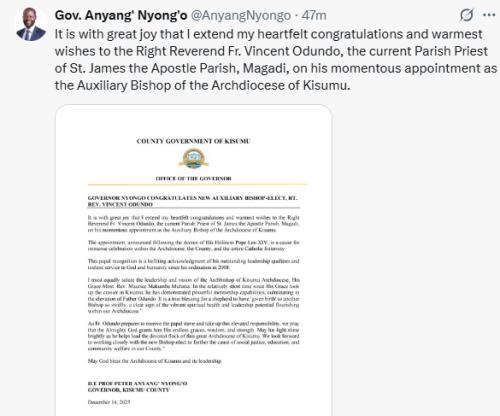 X post by  Peter Anyang’ Nyong’o. PHOTO/Screengrab by People Daily Digital