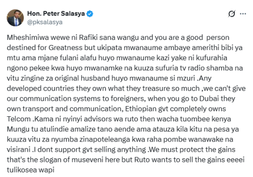 X post by Peter Salasya. PHOTO/Screengrab by People Daily Digital