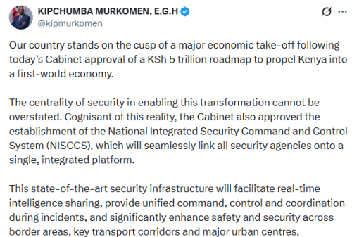 X post by Kipchumba Murkomen. PHOTO/Screengrab by People Daily Digital