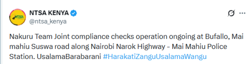 X post by NTSA. PHOTO/Screengrab by People Daily Digital