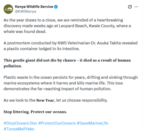 X post by KWS. PHOTO/Screengrab by People Daily Digital