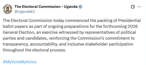 X post by Uganda’s Electoral Commission. PHOTO/Screengrab by People Daily Digital
