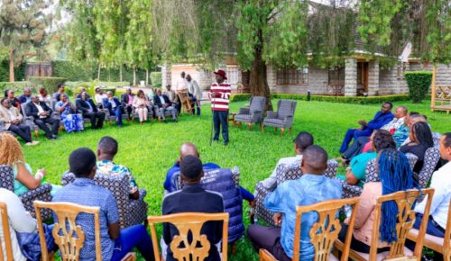 Former Deputy President Rigathi Gachagua during a meeting with the diaspora community at his Wamunyoro residence on Saturday, December 20, 2025. PHOTO/@rigathi/X