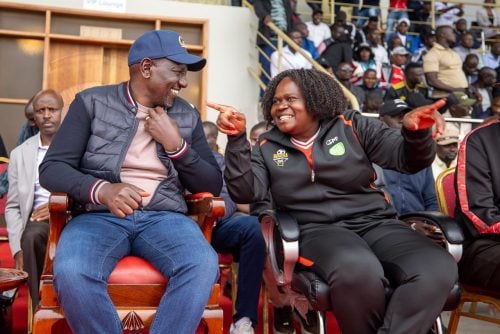President William Ruto, with Gladys Wanga, during the Genowa cup final in Homabay on Sunday, December 28, 2025: PHOTO/facebook.com/williamsamoei