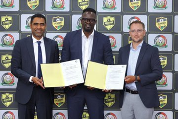 FKF President Hussein Mohammed and Acacoro  Director Director Lukas Mott  during the MoU launch. PHOTO/@husseinmoha/X