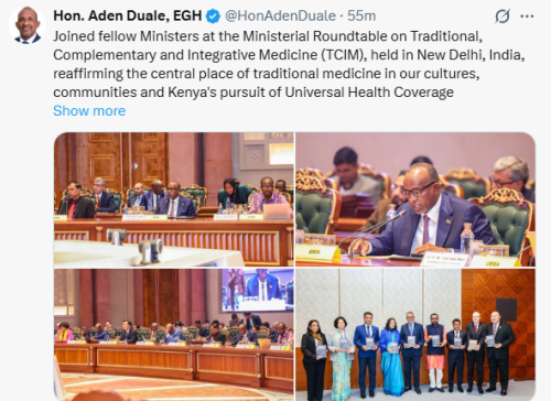 Aden Duale Speaking on Friday, December 19, 2025, while joining other Ministers at the Ministerial Roundtable on Traditional, Complementary and Integrative Medicine (TCIM), held in New Delhi, India. PHOTO/Screengrab b y People Daily Digital/@HonAdenDuale/X