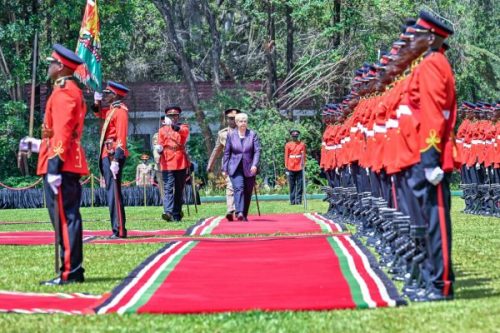 Slovenian President Nataša Pirc Musar inspects a guard of honour at State House, Nairobi on Saturday, May 31, 2025. PHOTO/PCS.