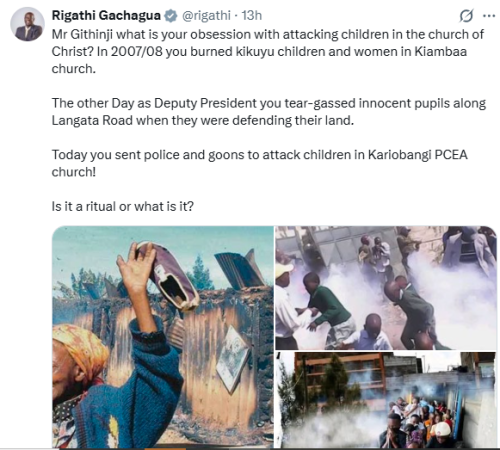 Statement of Rigathi Gachagua on the PCEA Kariobangi North teargas incident on Sunday, November 30, 2024. PHOTO/Screengrab by People Daily Digital/@rigathi/X