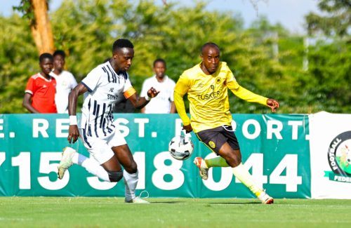 Tusker FC forward Eric Kapaito (R) in action against Sofapak on Sunday, December 14, 2025 at Kasarani Annex. PHOTO/Tusker FC